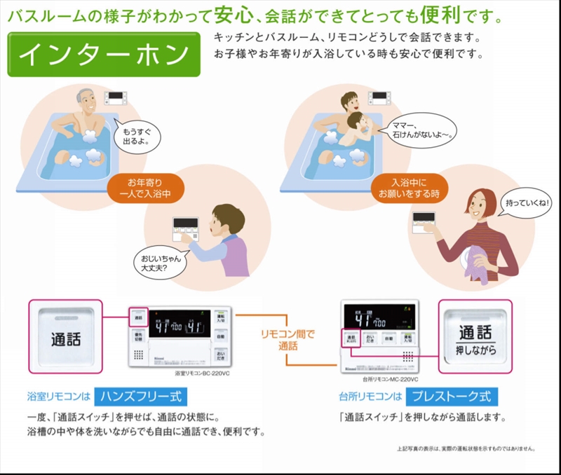 リンナイの給湯器リモコンのインターホン機能の説明